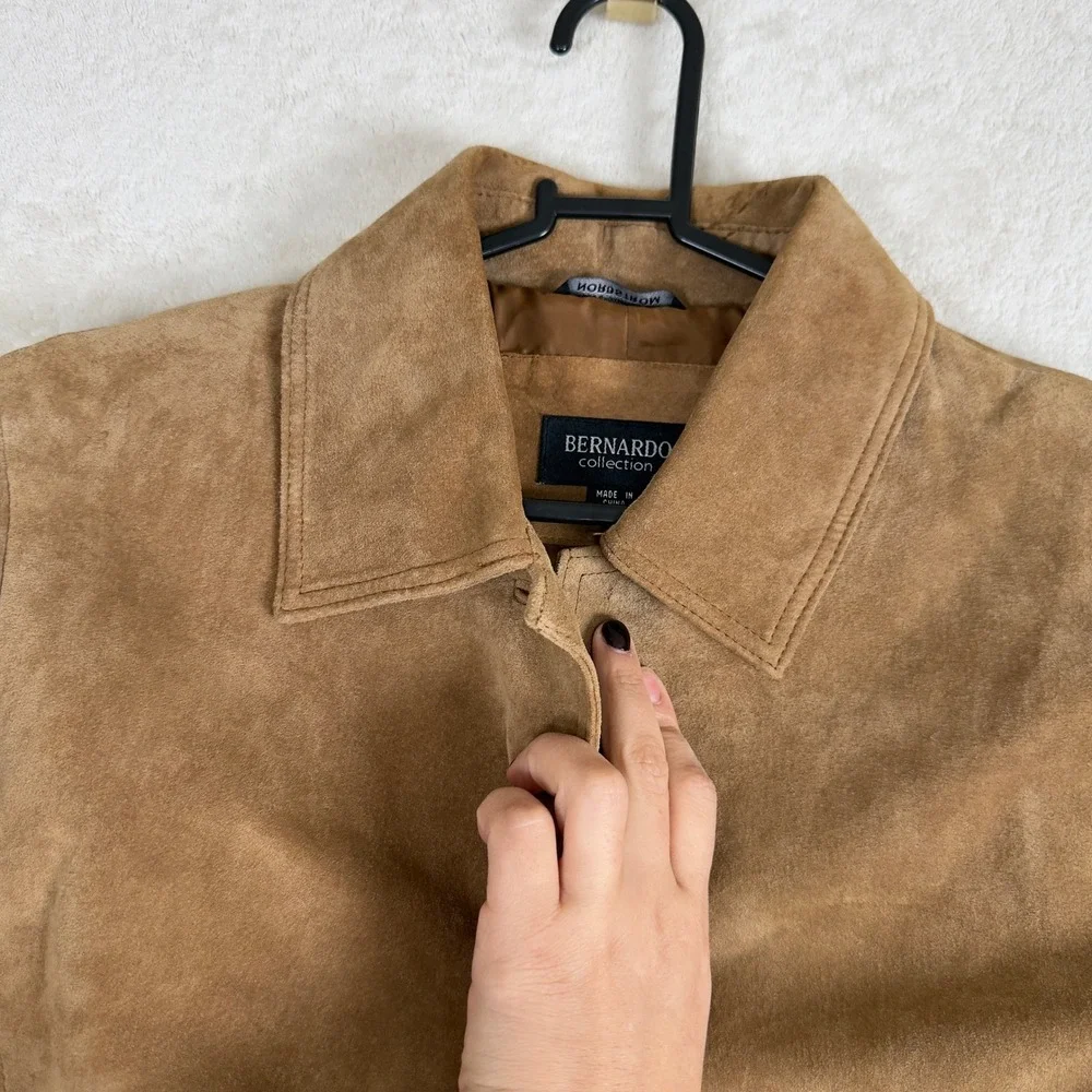 BERNARDO Collection Men's Suede Leather‎ Jacket Tan Button Front Size L Timeless